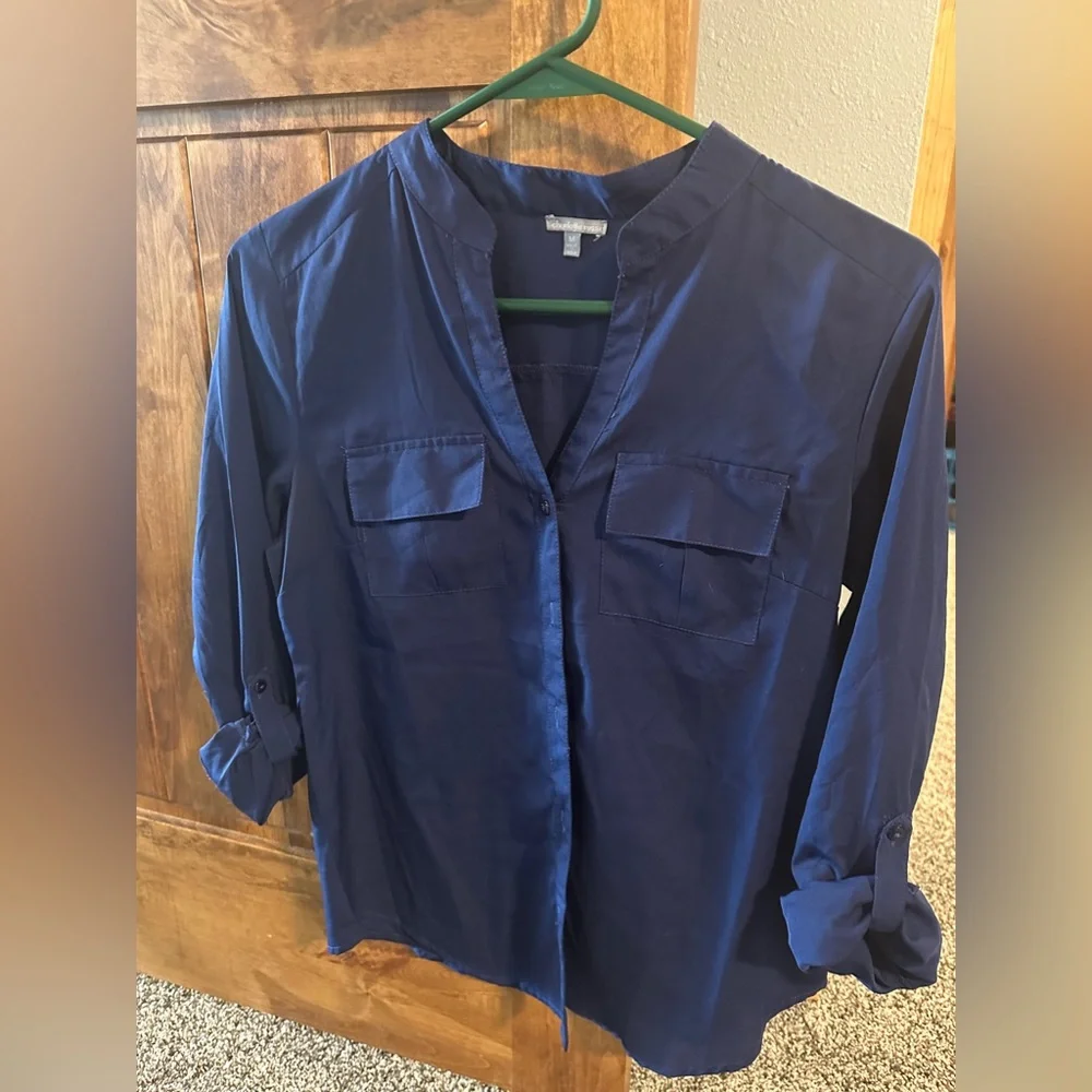 Women’s navy button up blouse. Size medium - Picture 1 of 2